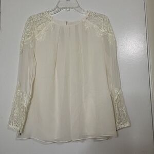 ALICE + OLIVIA IVORY LACE DETAIL LONG SLEEVE SILK BLOUSE TOP SIZE SMALL